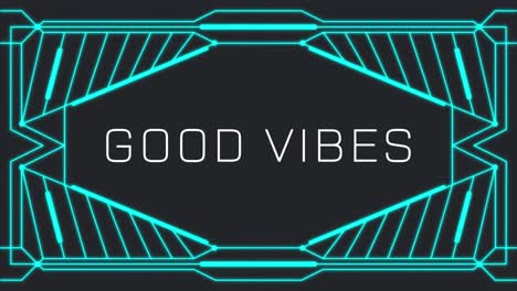 animation of good vibes text and shapes on black background