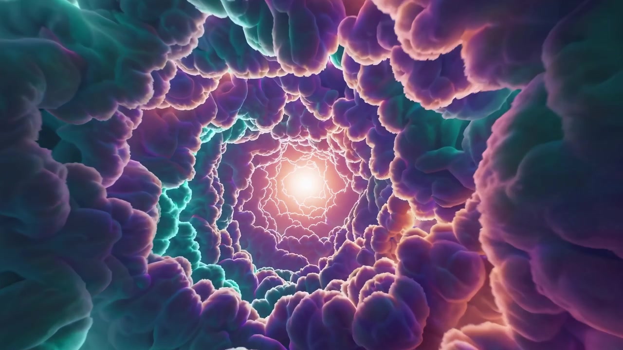 Tunnel Astratto Vibrante di Forme Organiche Luminose