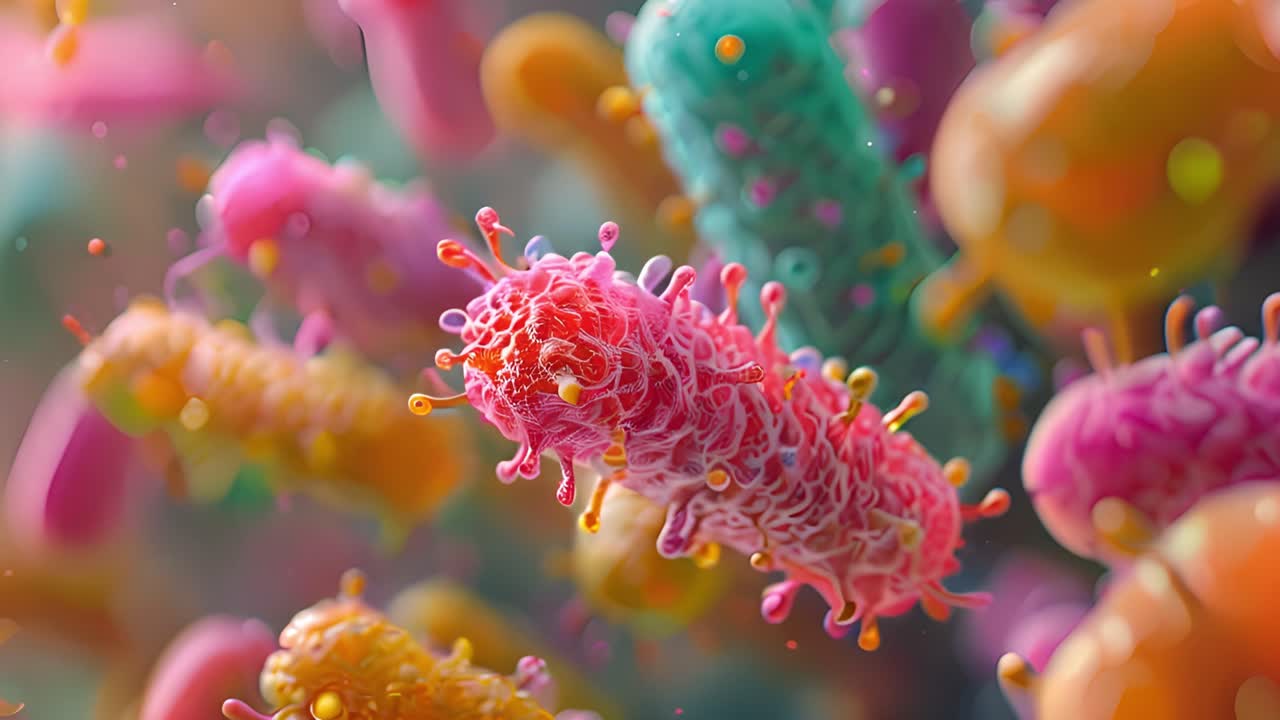 Vibrant Microorganisms: Microscopic View of Viruses or Bacteria