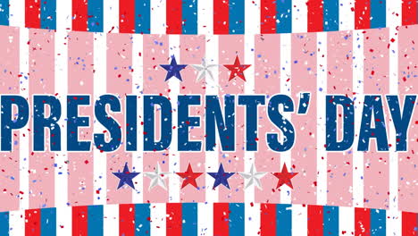 animation of presidents' day text over red, white and blue of united states of america