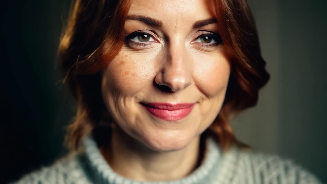 retrato de una mujer sonriente con el pelo rojo
