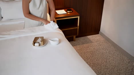 hotel room maid making bed