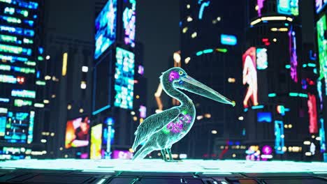 pelican in a cyberpunk city