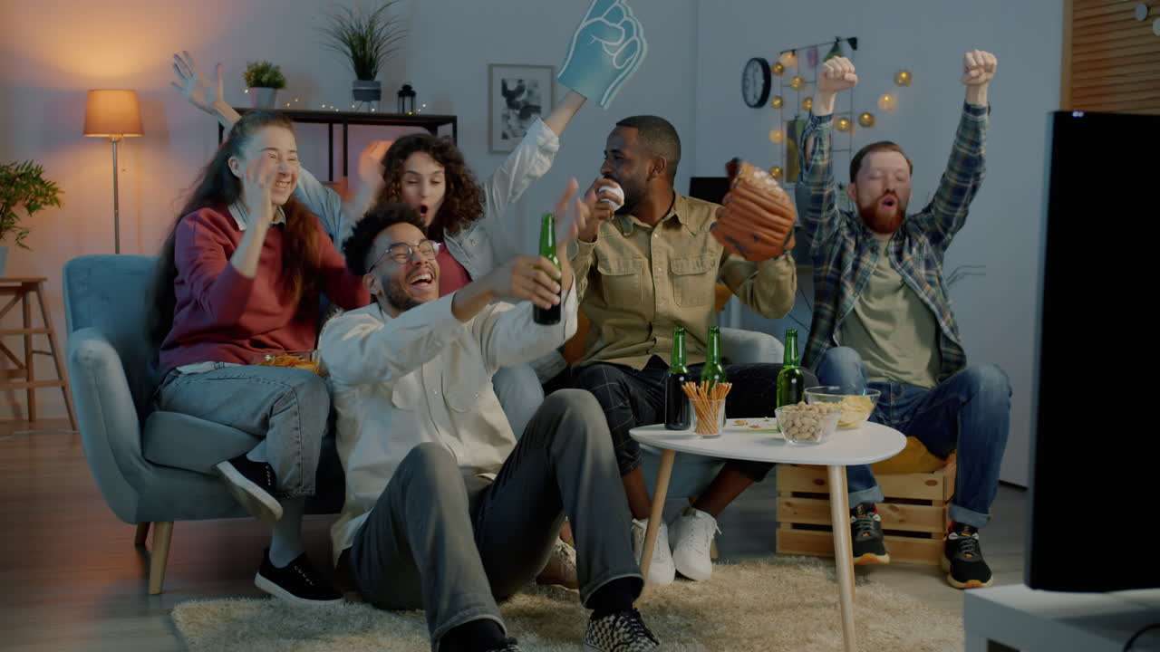 Friends Watching Baseball Game at Home