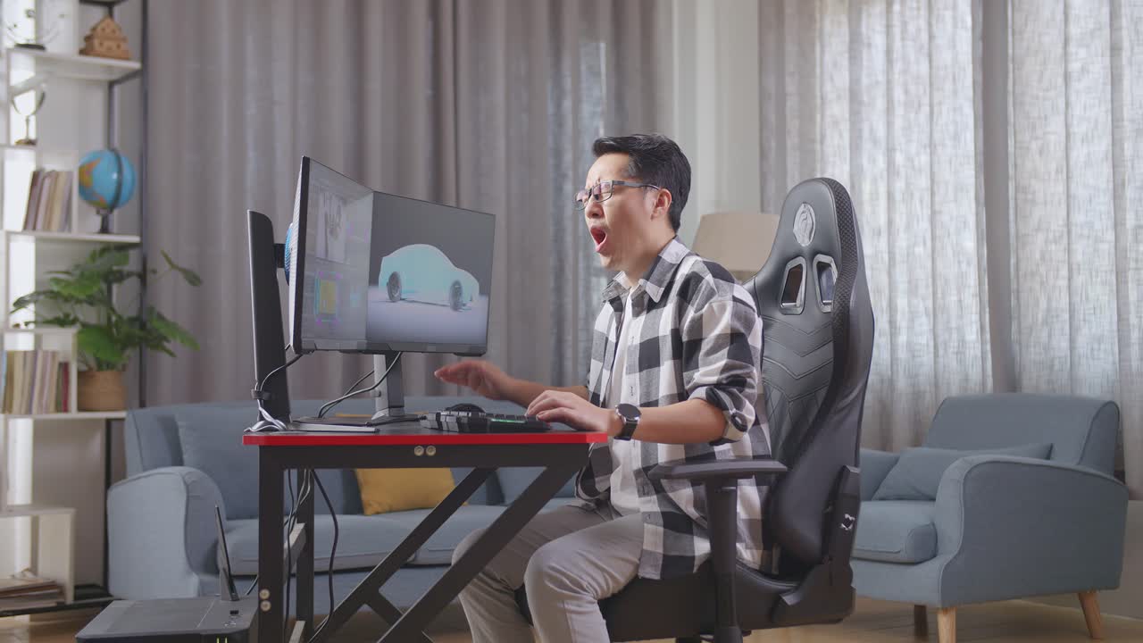 집에서 3d 자동차 디자인을 하는 동안 는 남자