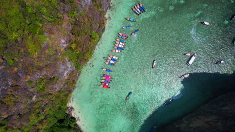 long tail boats anchored in phi phi islands