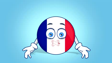 cartoon icon flag france silent sticky tape with face animation with alpha matte