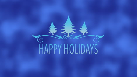 animated closeup happy holidays text blue christmas trees on snow background