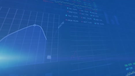 Animation-Mehrerer-Diagramme-Und-Handelstafeln-über-Blendenflecken-Vor-Abstraktem-Hintergrund