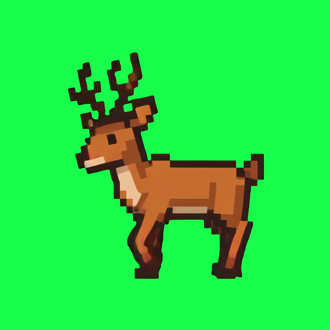 Pixelated deer animation, transparent 4K video, green screen