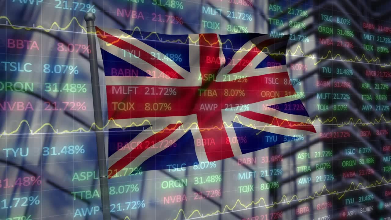Animazione di elaborazione dati finanziari su un uomo d'affari in un magazzino.
