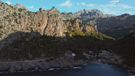 serra tramontana mountain range at sa calobra coastal town in balearic island of mallorca, spain