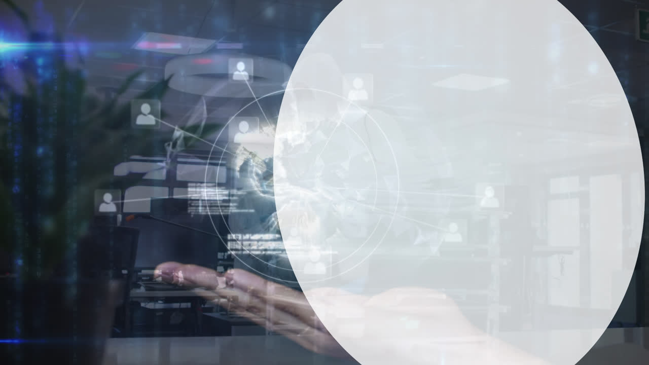 animación del globo y la red de conexiones sobre la composición sobre el paisaje urbano