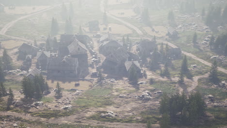 Old-wooden-village-on-the-rocky-mountain-background