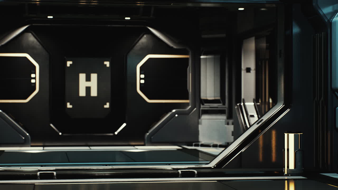 현실적인 미래의 공상과학 우주선 복도