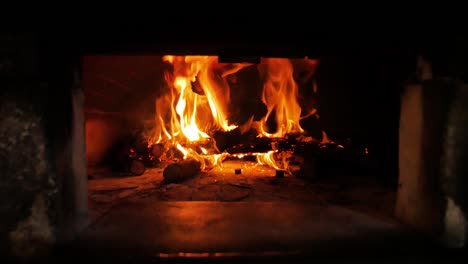 big fire burning in pizza-oven - static shot