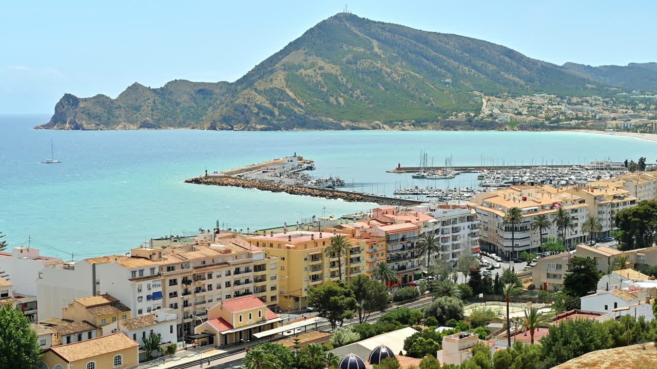 Panoramic view of the skyline of the old town of Altea, Spain on a sunny day