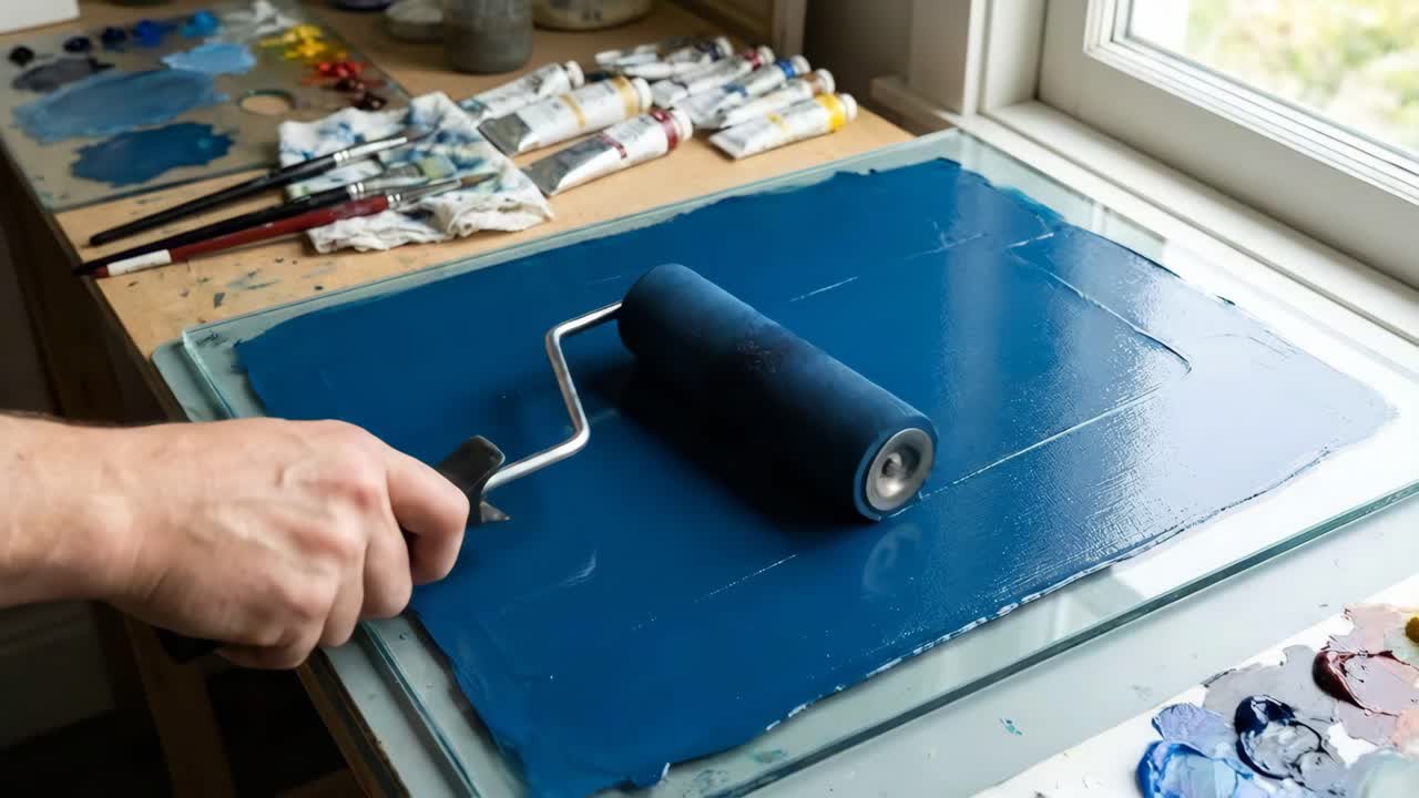 Monostampa con pittura blu