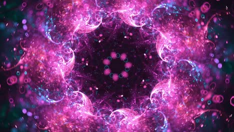 Abstrakter-Kaleidoskop-Fraktal-Hintergrund---Rosafarbener-Blasenplatzer---Nahtlose-Kosmische-Schleife,-Portal-spirituelle-Reise-Und-Mystische-Muster