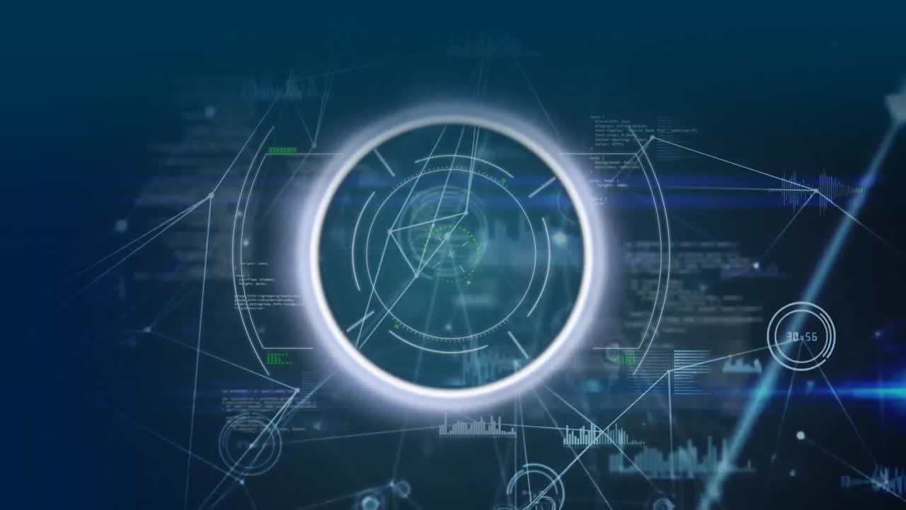 데이터와 함께 해군 공간에서 연결의 네트워크를 통해 원의 애니메이션