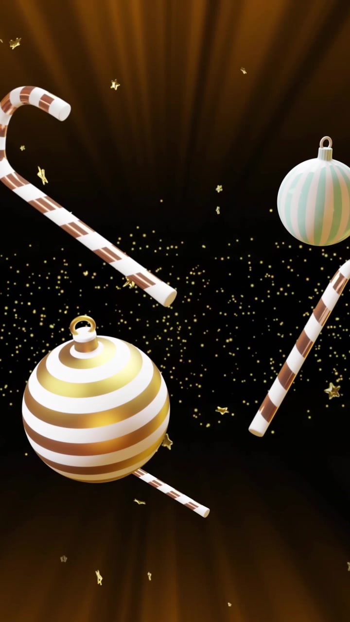 Candy canes, gifts and christmas baubles over falling gold stars on black background