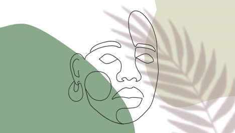 animation of drawing of face in black outline against moving leaf on white and green background