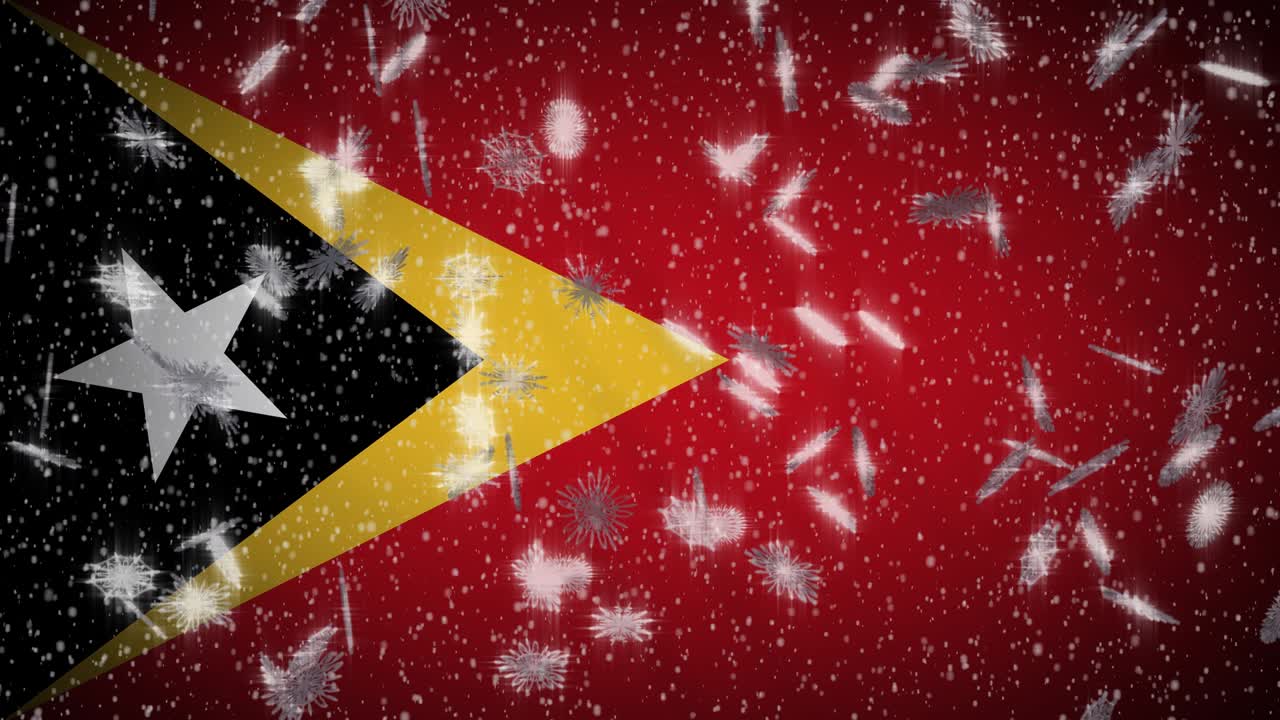 timor oriental - bandera de timor-leste caída de nieve en bucle, año nuevo y bucle de navidad