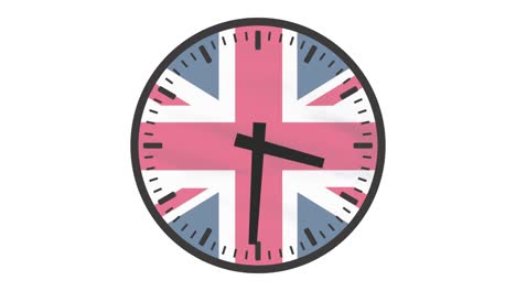 wall clock uk flag timelapse animation, loopable stock video, alpha channel