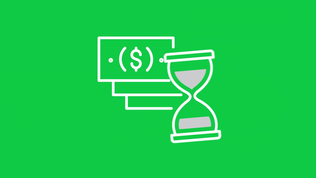 Time is Money Concept with Rotating Hourglass and Cash Icon