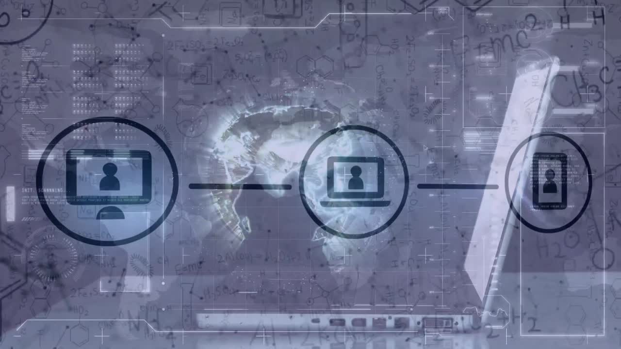 animación de la red de conexiones con iconos y globo