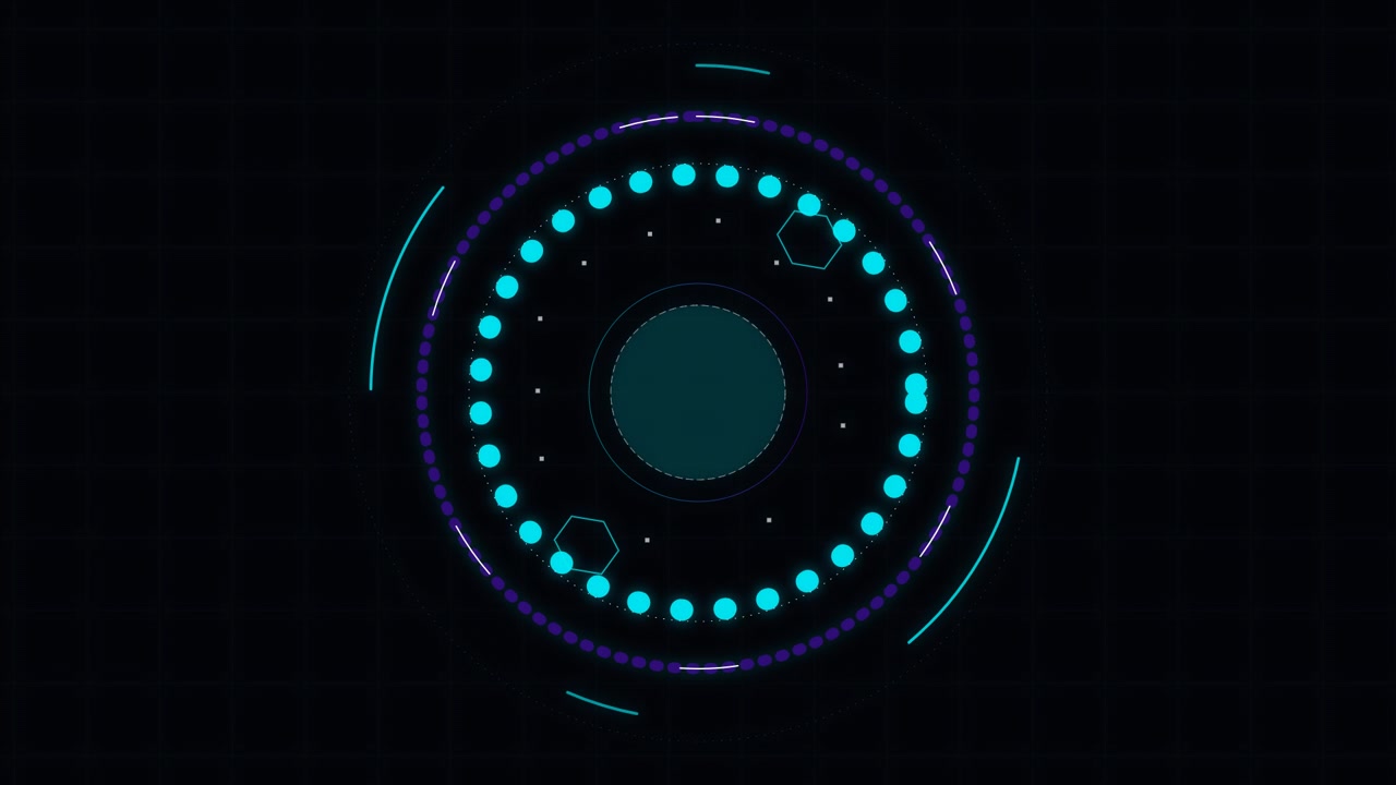 Futuristic Digital HUD Interface with Rotating Circular Elements