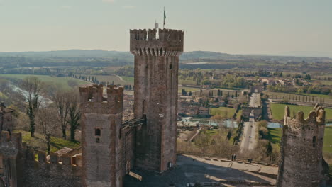 drone shot over scaligero castle, mantova italy