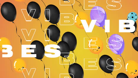 animación de las vibraciones de la palabra en blanco con globos flotantes en naranja