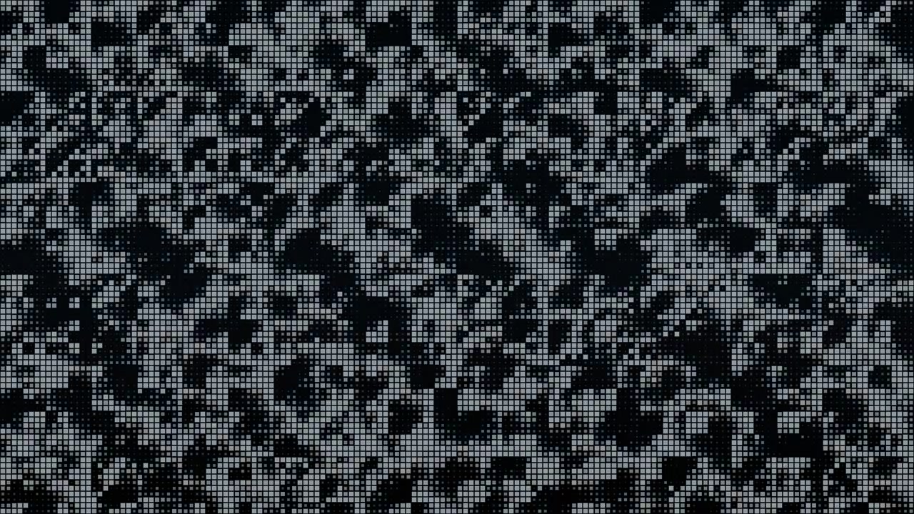 An abstract monochrome background animation featuring a pixelated grid that fades dynamically. Ideal for technology, cyber security, or retro themed video transitions