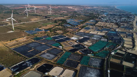 endless number of shrimp farming ponds near vietnam coastline
