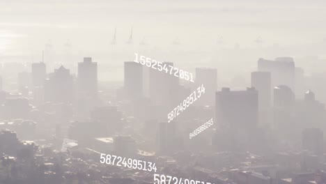 animation of numbers processing over cityscape