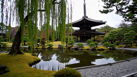 japanese temple and zen garden in autumn