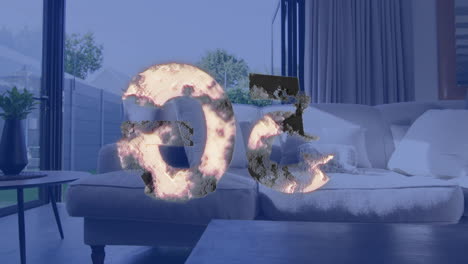 glowing abstract shapes animation over modern living room with open patio doors