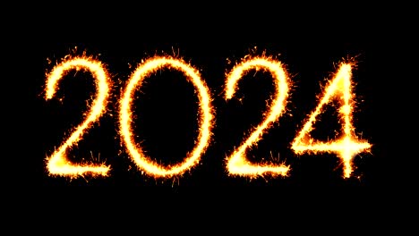 texto de feliz año nuevo 2024 chispas brillantes chispas de fuego bucle de animación