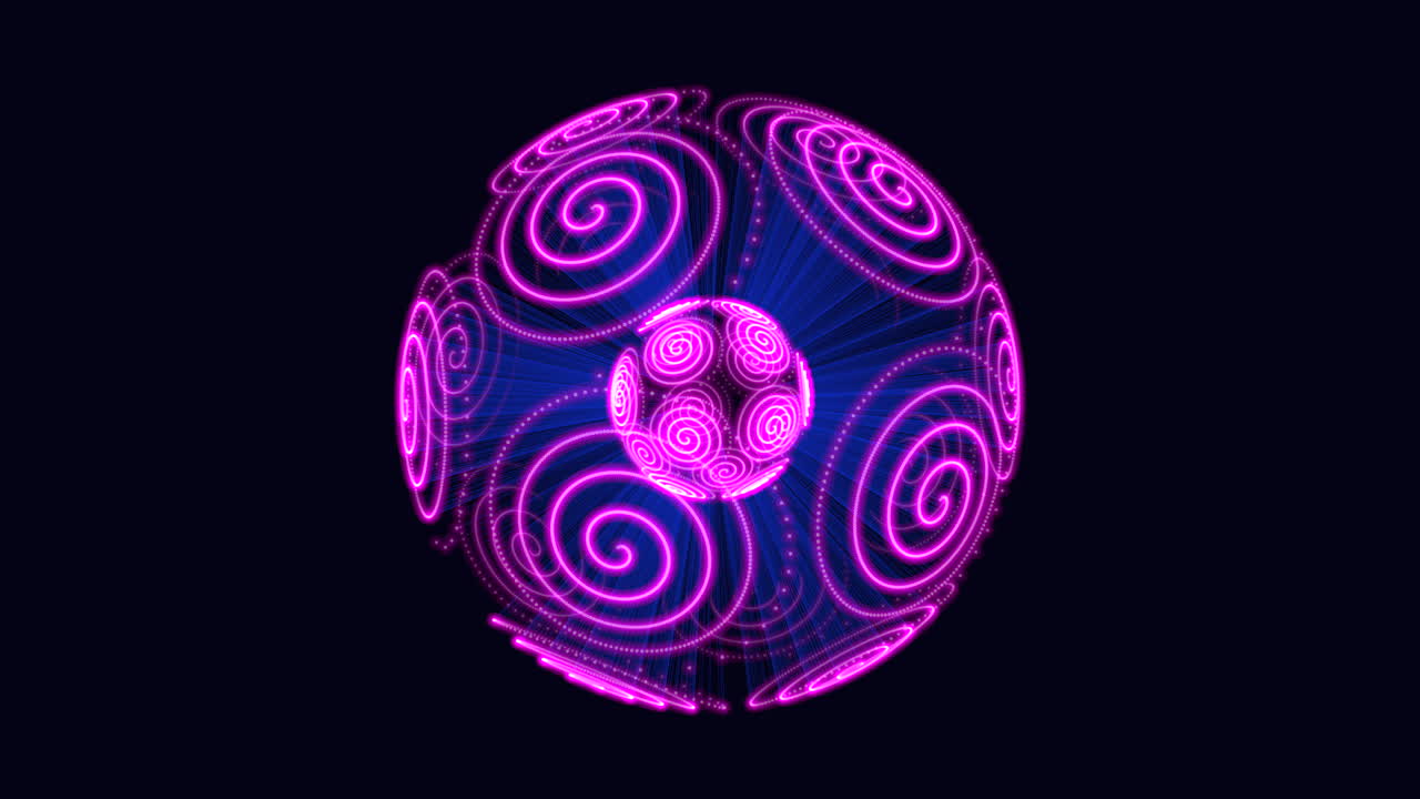 어두운 은하에 네온 나선 점과 광선이 있는 파란색 구