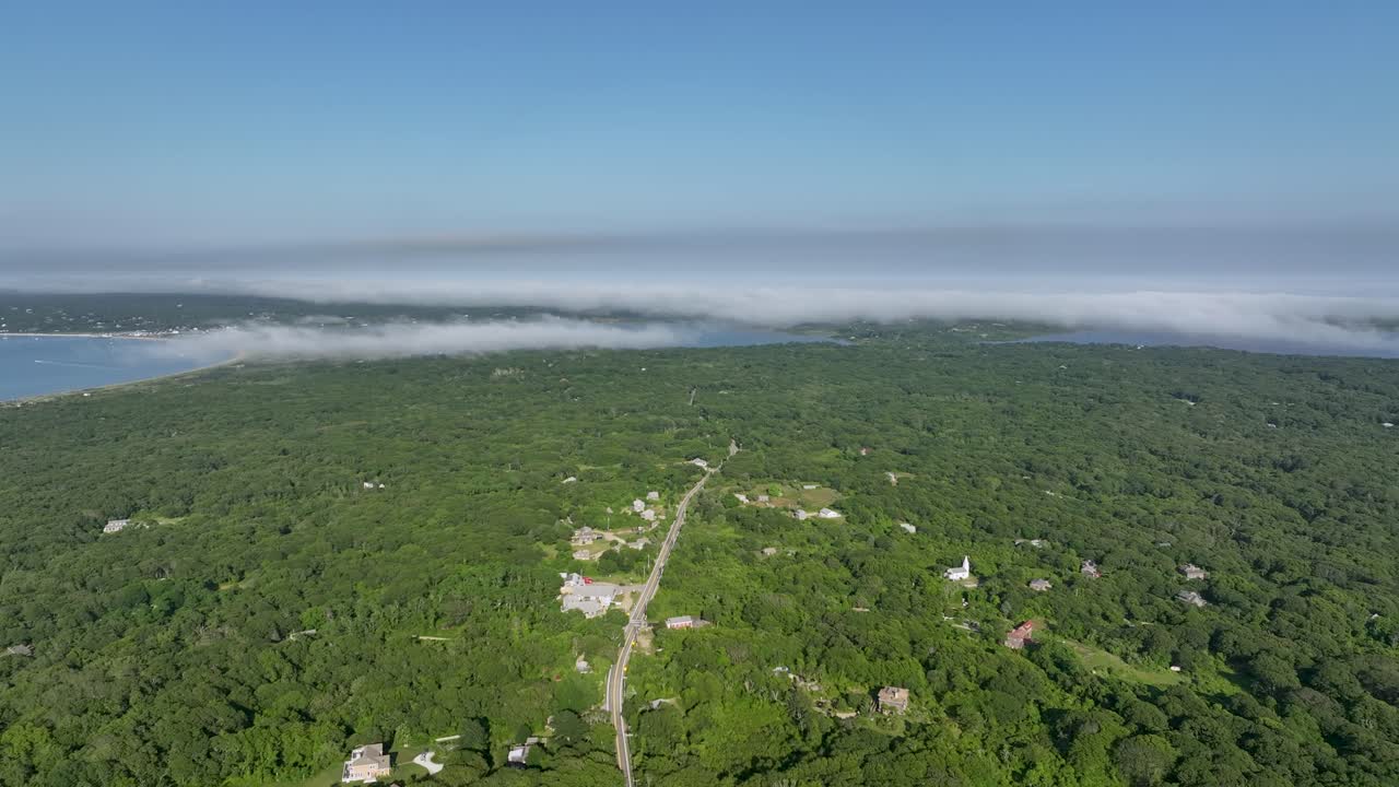 Drone shot the rural forests of Martha's Vineyard, Massachusetts