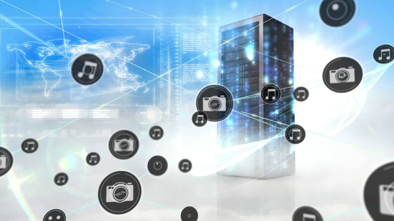 Animation of network of connections with a computer in background
