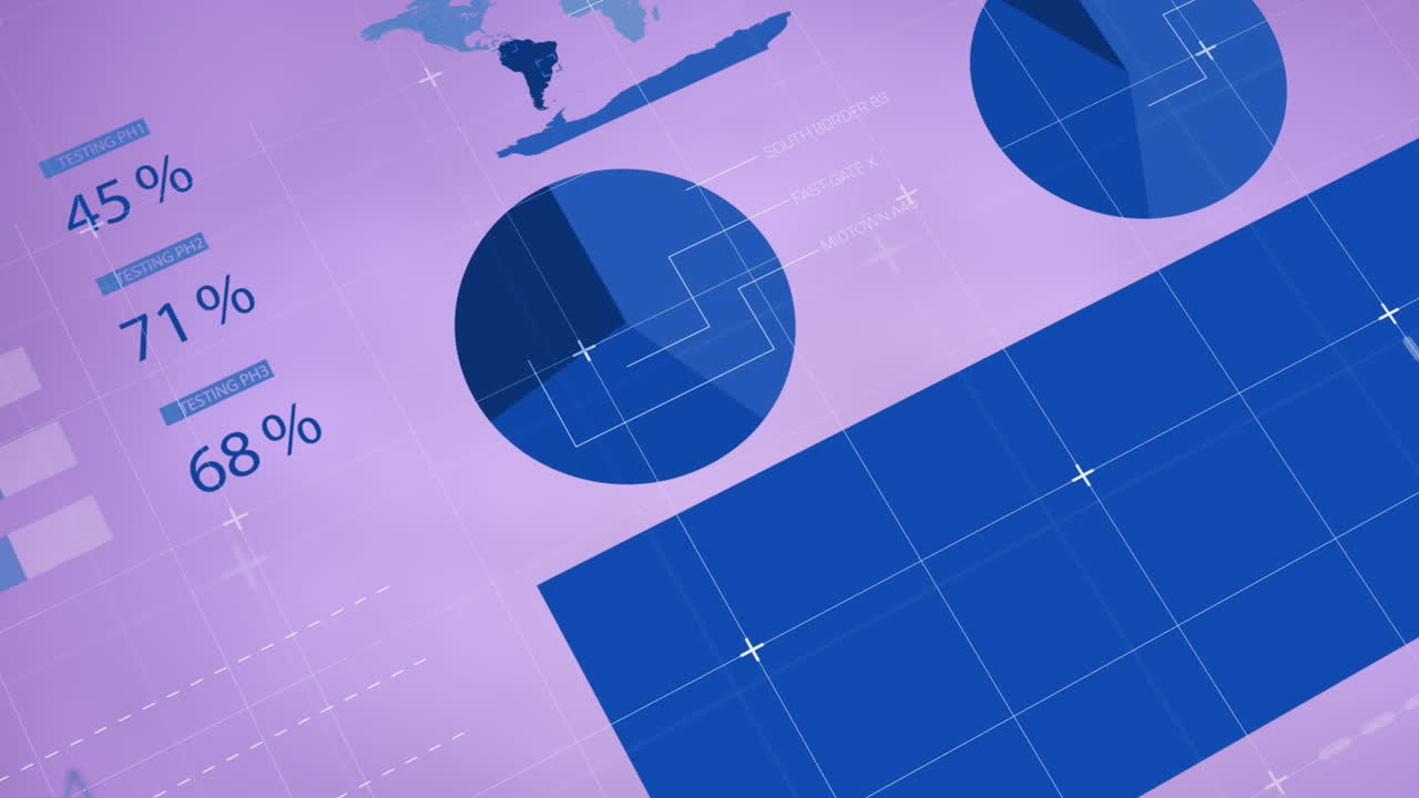 animación del procesamiento de datos estadísticos contra un fondo púrpura