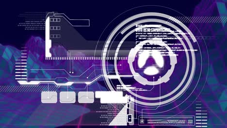 animation of processing circle and data on digital screen over metaverse landscape