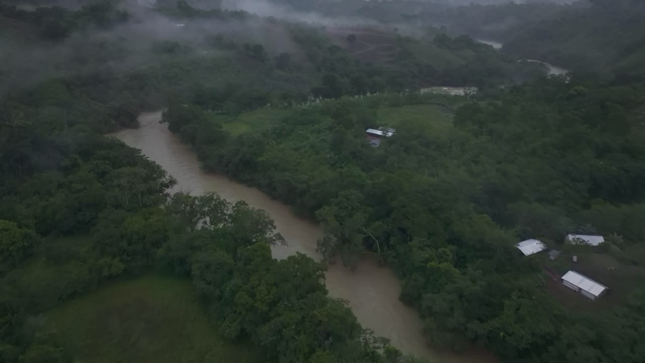 Rio Cahab&oacute;n near semuc champey during a moody day, aerial