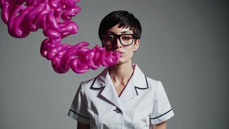 nurse with pink smoke