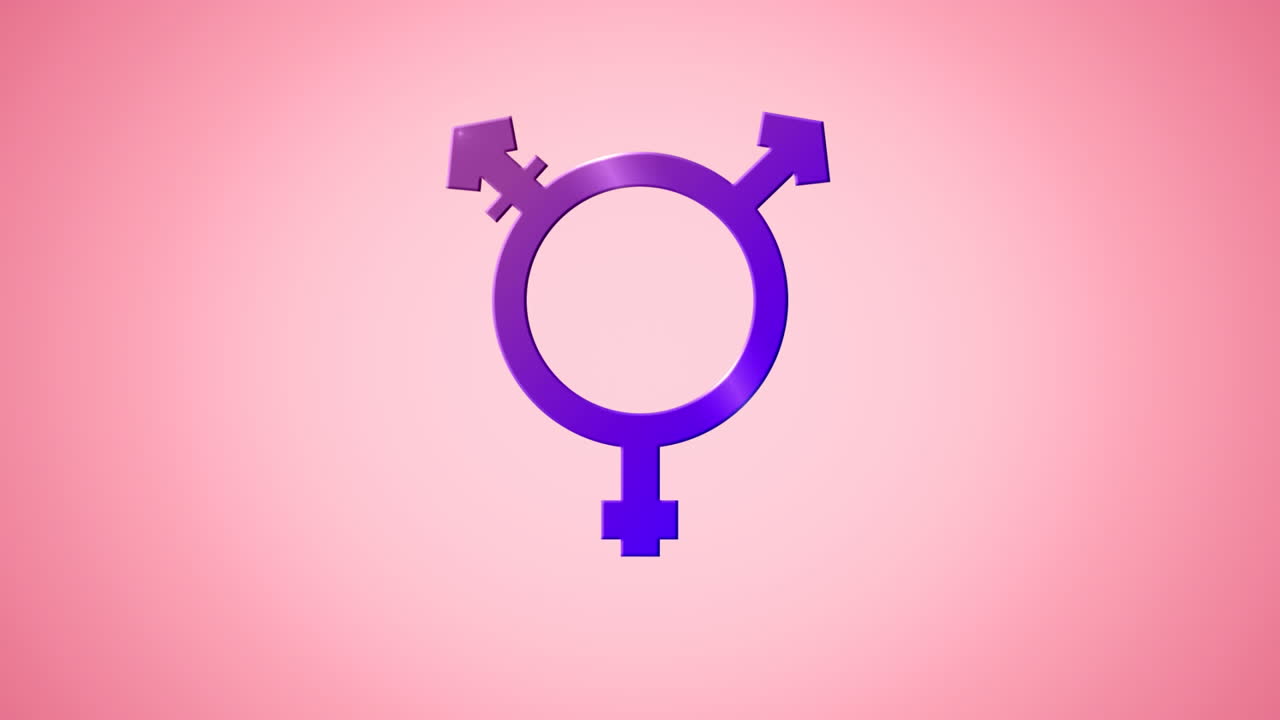 Animazione di un simbolo transgender viola su sfondo rosa
