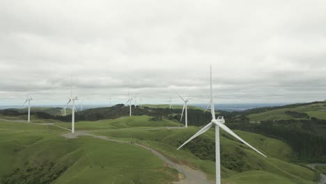 drone shot of a wind farm in new zealand