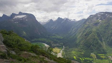 rauma river at the green valley of romsdalen in aandalsnes town, more og romsdal county, norway