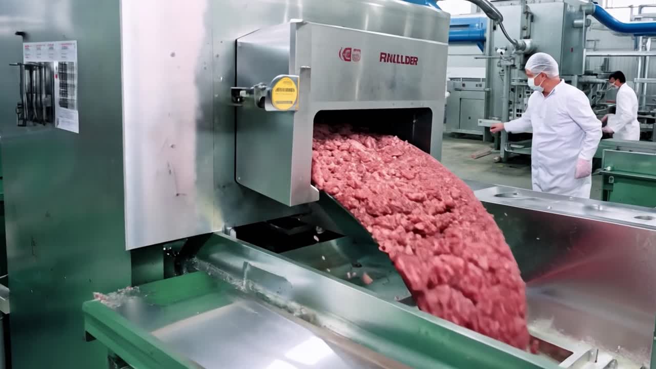 Meat processing in a factory